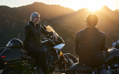 A couple on motorbikes