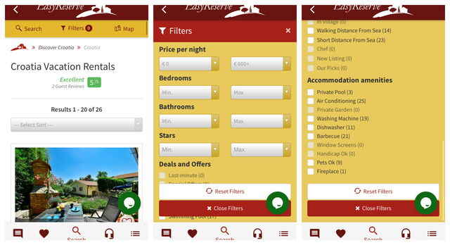 Easy Reserve App, Advanced Search Filters