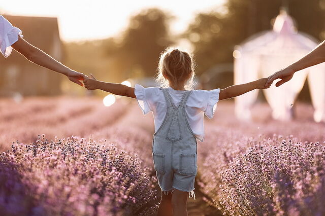 Family in lavender in Provence