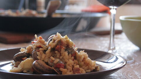 Enjoying paella
