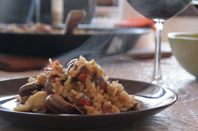 Enjoying paella