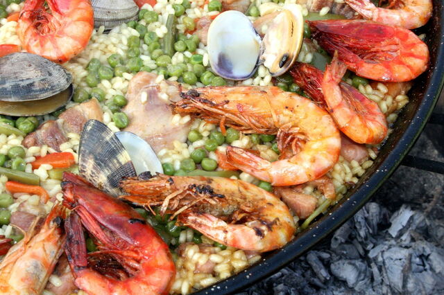Detail of some seafood paella