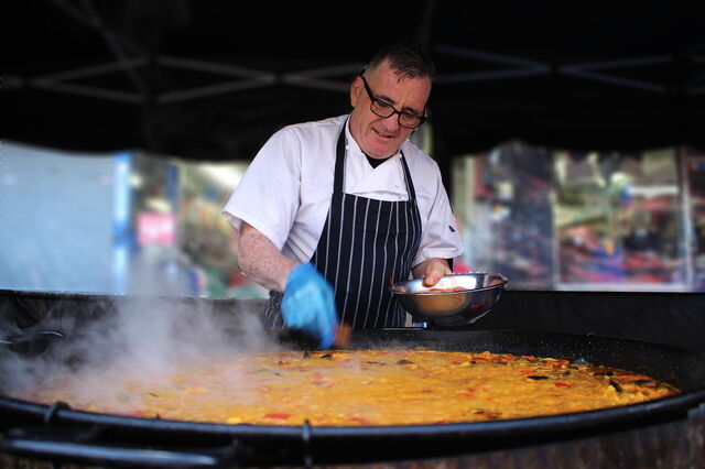 Preparing paella