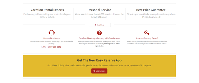 Easy Reserve home page, services info and app link