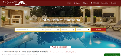 Easy Reserve home page, search box