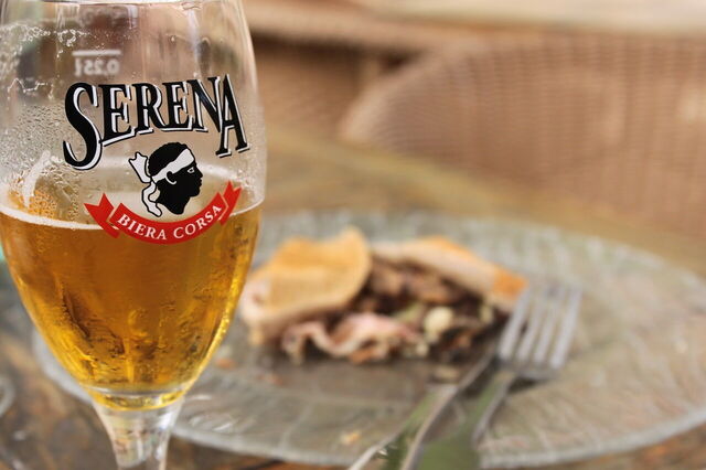 Enjoying beer in Corsica