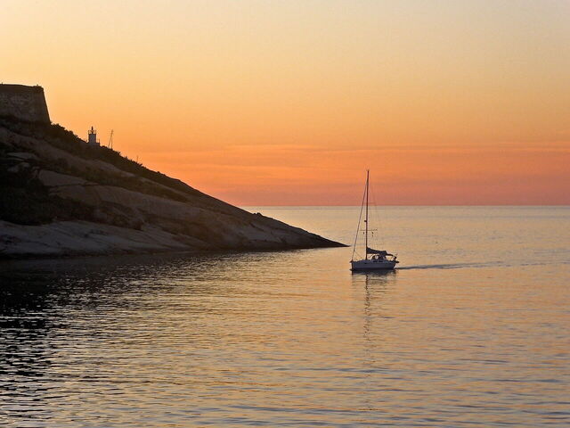 Sunset on the coast in Corsica