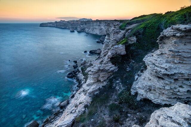 Sunset along the coast in Corsica
