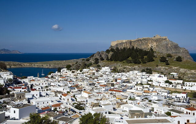 Lindos Village with Acropolis in the background