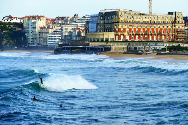 Surfing at Grand Plage, Biarritz