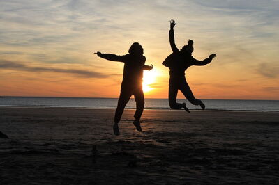 Enjoying a beach in Brittany at sunset