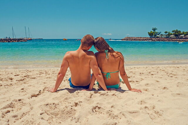 A couple on the beach in the Canary Islands