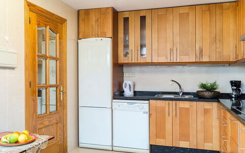 Villas de Madrid: Cabinetry, Furniture, Kitchen Sink, Countertop, Building, Sink, Kitchen Appliance, Wood, Kitchen, Home Appliance