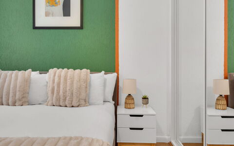 Globe View: Furniture, Bed, Bedroom, Interior Design, Bedding, Bed Sheet, Wood, Linens, Floor, Flooring