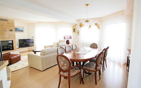 Villa Mustra: Room, Property, Furniture, Dining Room, Floor, Interior Design, Building, Real Estate, Wood Flooring, Ceiling