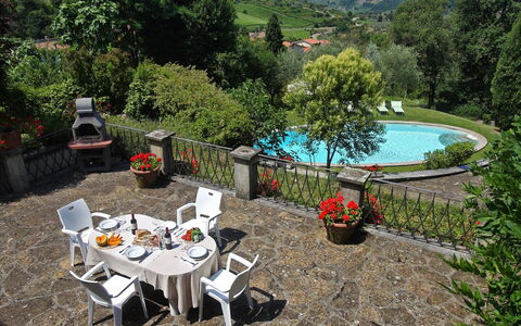 Villa Lucolena: Property, Garden, Botany, Backyard, House, Table, Yard, Vacation, Leisure, Landscaping