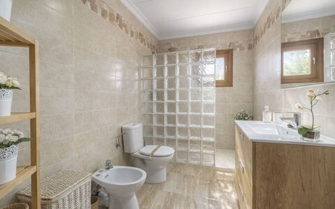 Villa Rosa: Flooring, Bathroom, Floor, Plumbing Fixture, Interior Design, Tile, Plumbing, Sink, Toilet, Room