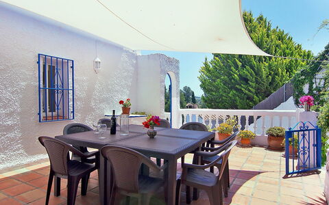 Villa Pueblo Jara: Table, Furniture, Chair, Shade, Sky, Outdoor Table, Interior Design, Plant, Outdoor Furniture, Floor