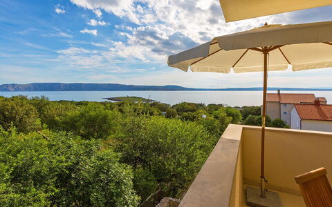 Novi Vinodolski Klenovica 104: Cloud, Sky, Daytime, Property, Water, Azure, Shade, Wood, Sunlight, Outdoor Furniture