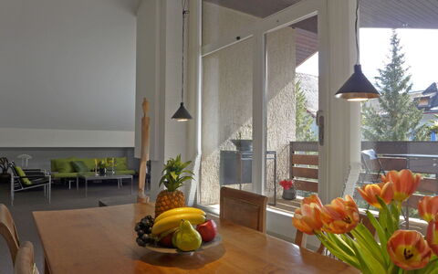 Im Gruebi Apt.5: Furniture, Property, Table, Building, Flower, Orange, Plant, Wood, Chair, Interior Design