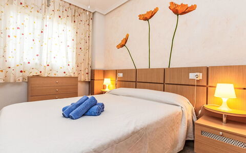 Jardines del Mar - Azahar: Furniture, Interior Design, Bedroom, Bed, Floor, Flooring, Bed Sheet, Room, Bedding, Ceiling