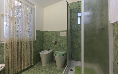 Diamonds & Rust: Bathroom, Green, Property, Room, Architecture, Real Estate, Interior Design, Tile, Residential Area, House