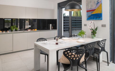 Villa Fasana: Furniture, Interior Design, Flooring, Wall, Kitchen & Dining Room Table, Table, Chair, Floor, Kitchen, Dining Room