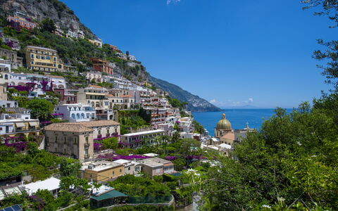 Villa Deli, In Positano, Sea View, Ac: Sky, Water, Building, Plant, Azure, Tree, Body Of Water, Coastal And Oceanic Landforms, Natural Landscape, Mountain
