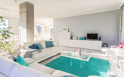 Les Balcons D'Eze 100.1: Couch, Furniture, Property, Table, Interior Design, Living Room, Studio Couch, Floor, Flooring, Aqua