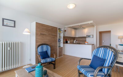 Les Trois Iles 102.10: Property, Furniture, Chair, Azure, Wood, Lighting, Interior Design, Living Room, Flooring, Floor