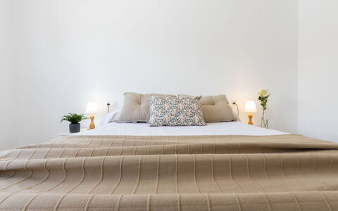 Marina: Bed, Bedroom, Bedding, Bed Sheet, Interior Design, Furniture, Linens, Wood, Floor, Textile