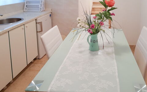 Fažana Peroj 106: White, Floor, Property, Room, Tile, Table, Furniture, Countertop, Interior Design, Flooring