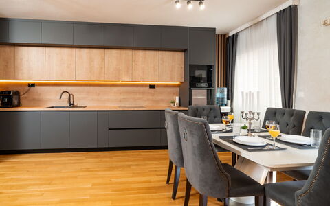 Jure: Furniture, Interior Design, Flooring, Wood, Kitchen, Countertop, Cabinetry, Floor, Home, Light Fixture