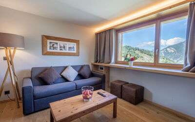 Swisspeak Resorts Vercorin 9000.118: Ceiling, Hardwood, Wood Stain, Wood Flooring, Alps, Living Room, Picture Frame, Penthouse Apartment