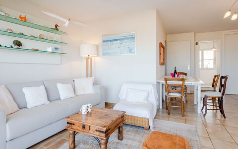 Les Terrasses du Casino: Furniture, Table, Property, Couch, Picture Frame, Azure, Wood, Interior Design, Living Room, Architecture