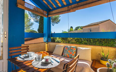 La Croix-Valmer 112: Blue, Wood, Furniture, Home, Outdoor Furniture, Chair, Shade, Balcony, Wood Stain, Eco Hotel