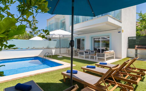 Teresa Beach 2: Blue, Swimming Pool, Leisure, Resort, Outdoor Furniture, Apartment, Estate, Vacation, Umbrella, Chair