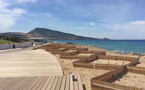 San Pietro Blue: Sky, Sea, Boardwalk, Vacation, Tourism, Ocean, Beach, Coast, Walkway, Architecture