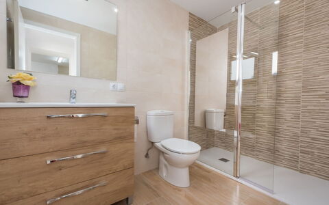 Sa Lluna: Bathroom, Room, Property, Tile, Floor, Interior Design, Purple, Real Estate, Architecture, Wall