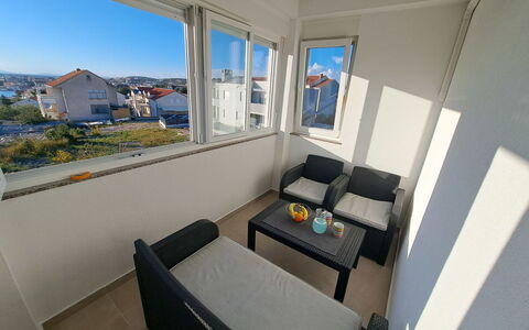 Brodarica 122: Building, Property, Furniture, Plant, Window, Couch, Table, Sky, Azure, Blue