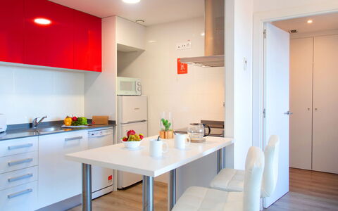 Mirador de Calpe: Property, Furniture, Table, Interior Design, Orange, Cabinetry, Flooring, Building, Countertop, Wood
