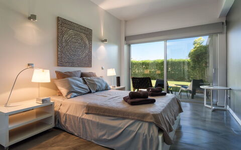 Villa Vogue: Furniture, Bedroom, Room, Interior Design, Property, Floor, Bed, Ceiling, Bed Frame, Wood Flooring