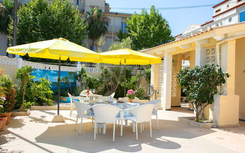 Pedro: Plant, Table, Flowerpot, Furniture, Building, Chair, Window, Azure, Sky, Shade