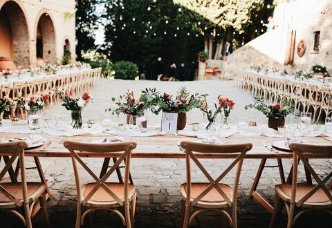 Quercia Al Poggio - Weddings And Events: Decoration, Table, Furniture, Plant, Tablecloth, Chair, Architecture, Interior Design, Yellow, Function Hall