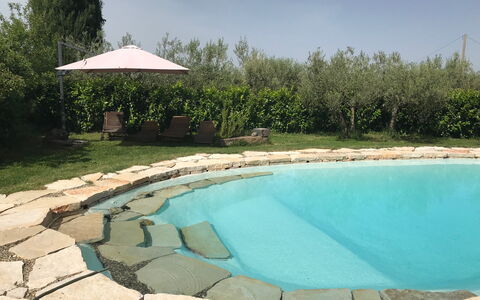 Villa Eleonora: Swimming Pool, Outdoor Furniture, Leisure, Flagstone, Shade, Backyard, Landscaping, Water Feature, Resort, Umbrella