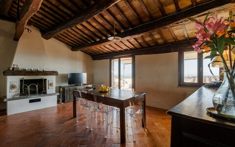 Terrazza Cortonese: Table, Flower, Furniture, Wood, Building, Interior Design, Countertop, Plant, Cabinetry, Kitchen