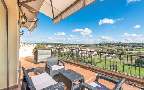 Ses Vistes: Sky, Cloud, Property, Furniture, Building, Shade, Table, Wood, Interior Design, Architecture