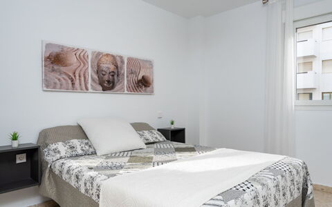 Carihuela Playa: Bedroom, Bed, Furniture, Room, Property, Bed Sheet, Bedding, Bed Frame, Interior Design, Wall