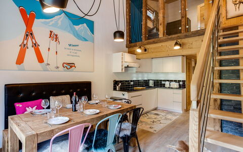 Tignes 392: Room, Property, Interior Design, Building, Furniture, House, Loft, Table, Home, Dining Room
