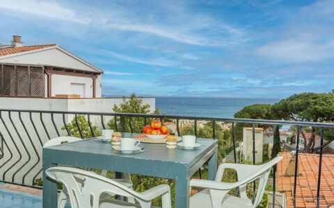 Geranis: Sea, Balcony, Apartment, Ocean, Handrail, Coast, Porch, Fence, Baluster, Houseplant